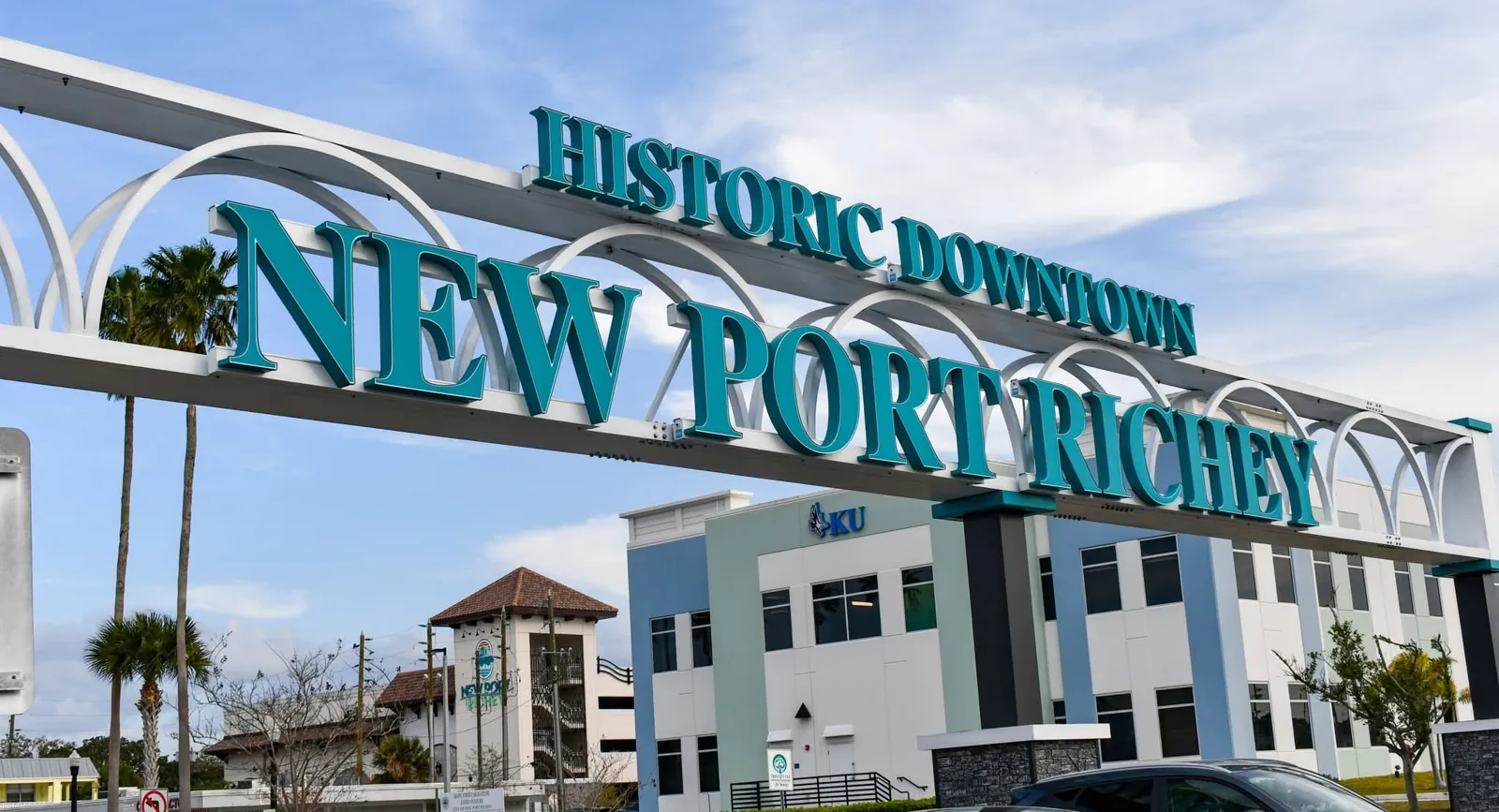 Historic Downtown New Port Richey sign on Main Street