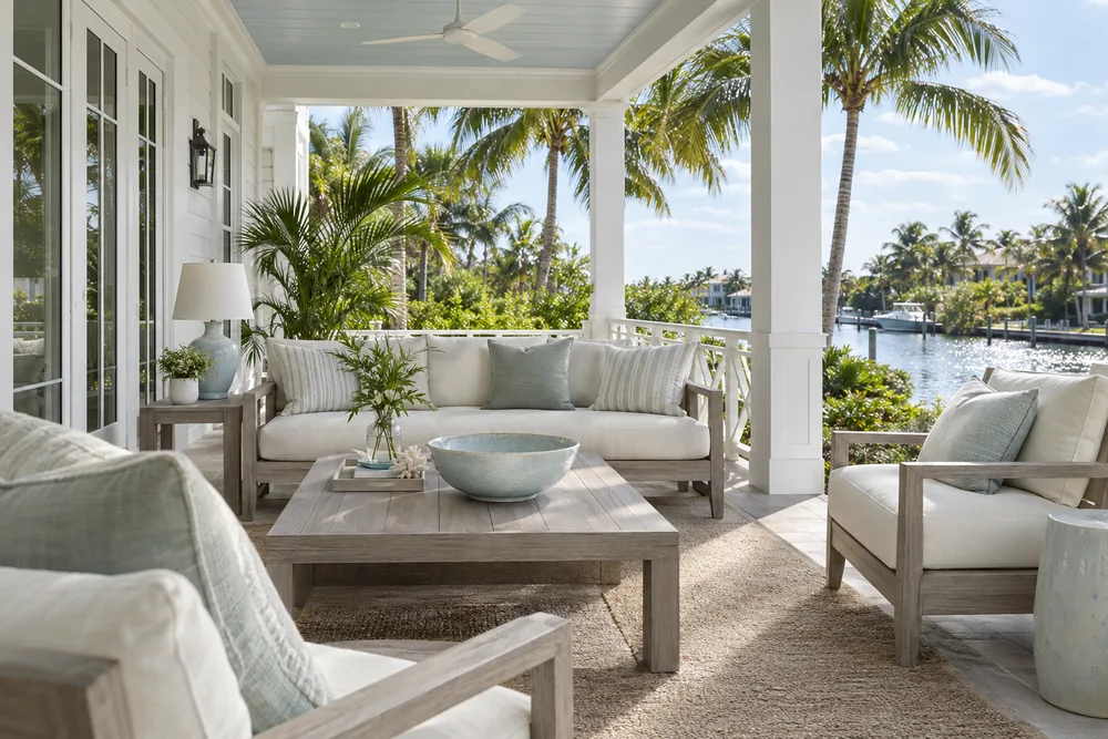 Illustrative Florida lanai and golf-course view